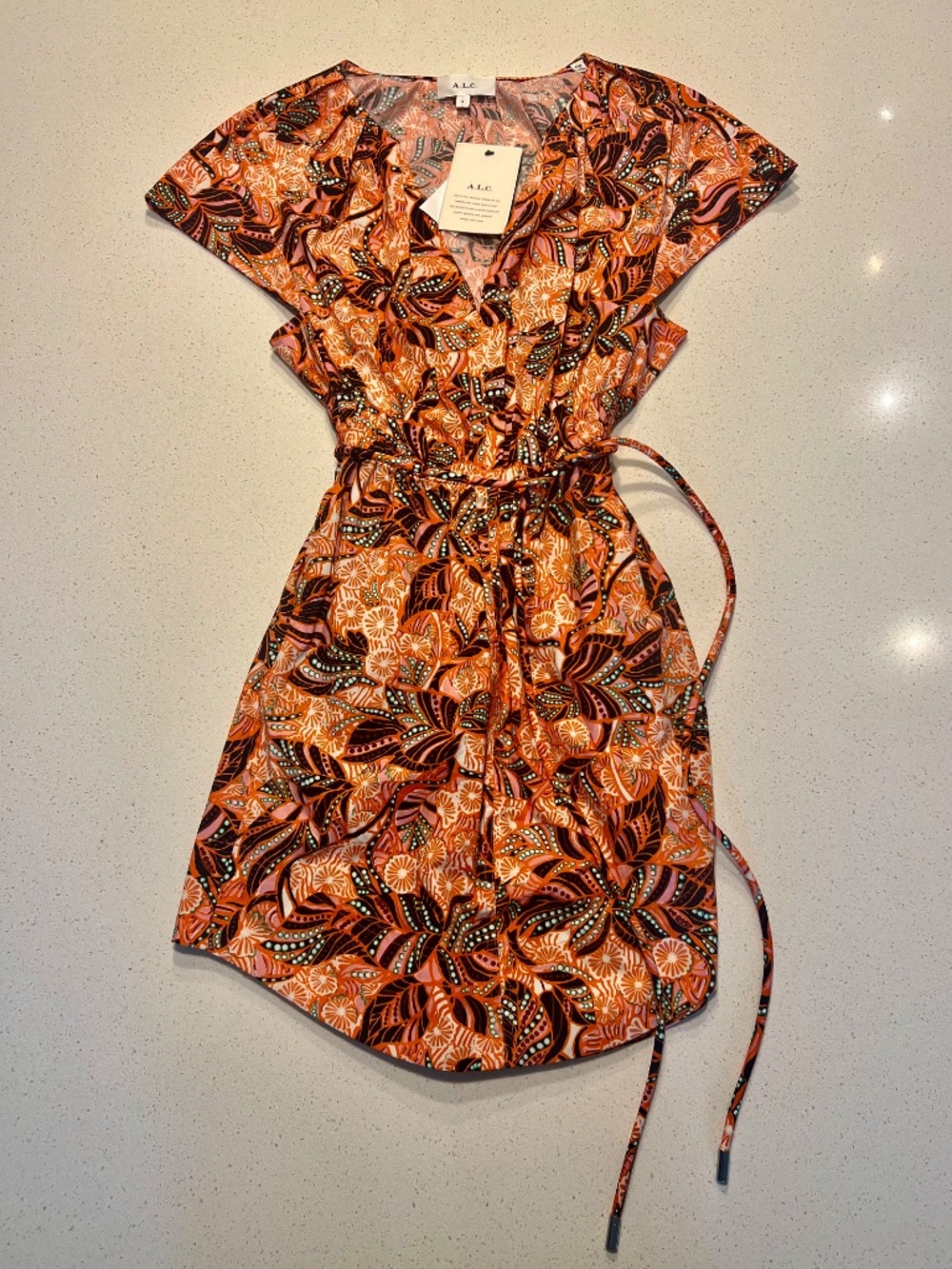 NWT A.L.C. Alice Mini Dress in Orange/Rose Multicolor: Size 0 - Picture 5 of 7